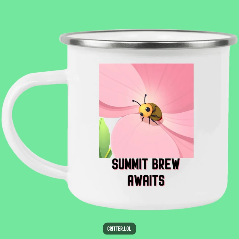 Funny Beetle Flower Camping Mug: Adventure Fuel with Humor - Great Gift!