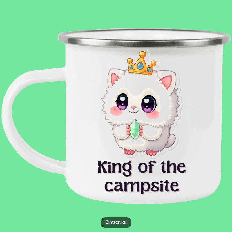 Funny Crowned Fuzzy Creature Camping Mug - Royal Outdoor Gift
