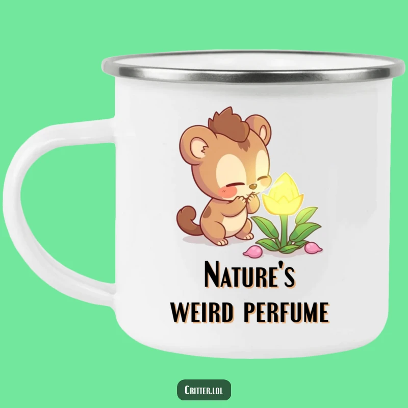 Explore the Unknown: Funny Curious Creature Camping Mug!