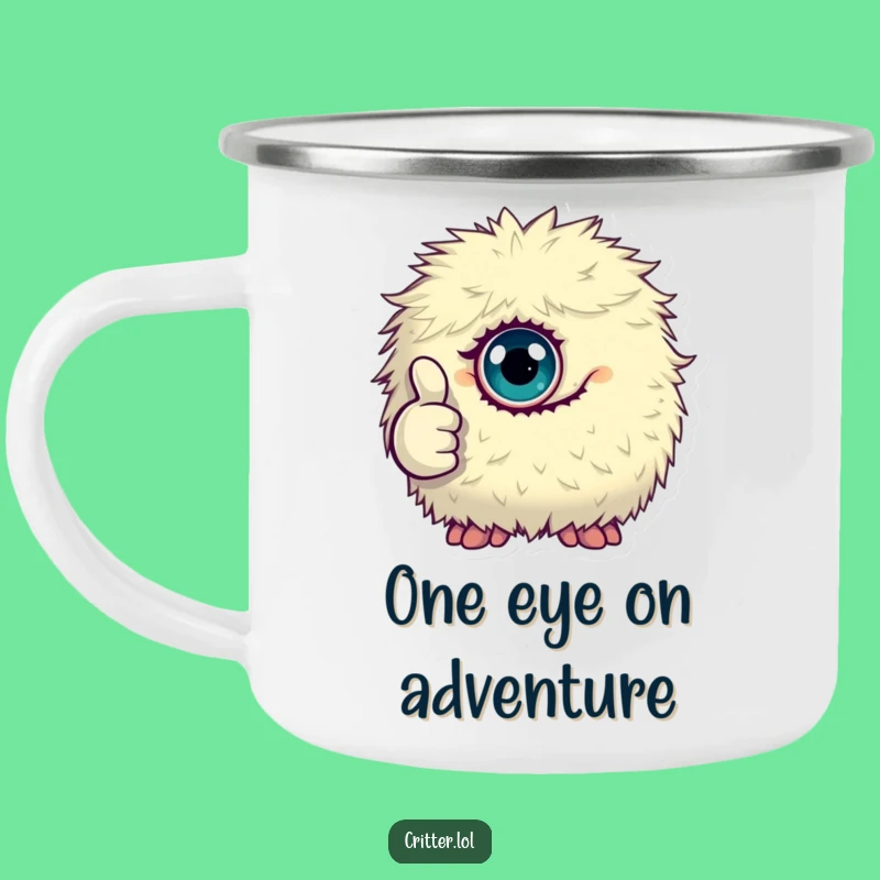 Funny Monster Camping Mug, Thumbs Up Enamel Cup, Quirky Outdoor Gift