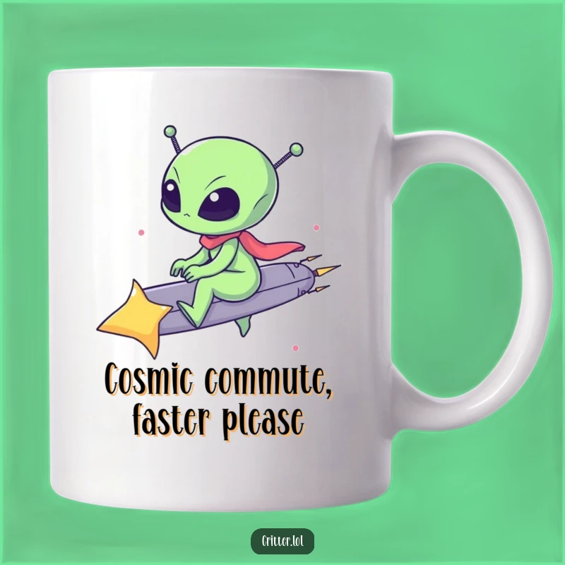 Funny Alien on Shooting Star Mug: Hilarious Cosmic Adventure Gift for Space Lovers