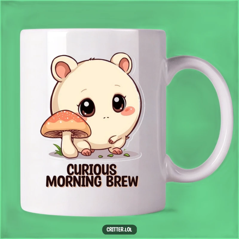Funny Curious Critter Mug - Big Eyes Sniffing Mushroom Gift!