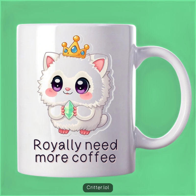 Funny Fuzzy Creature Crowned Mug - Adorable Royal Gem Gift