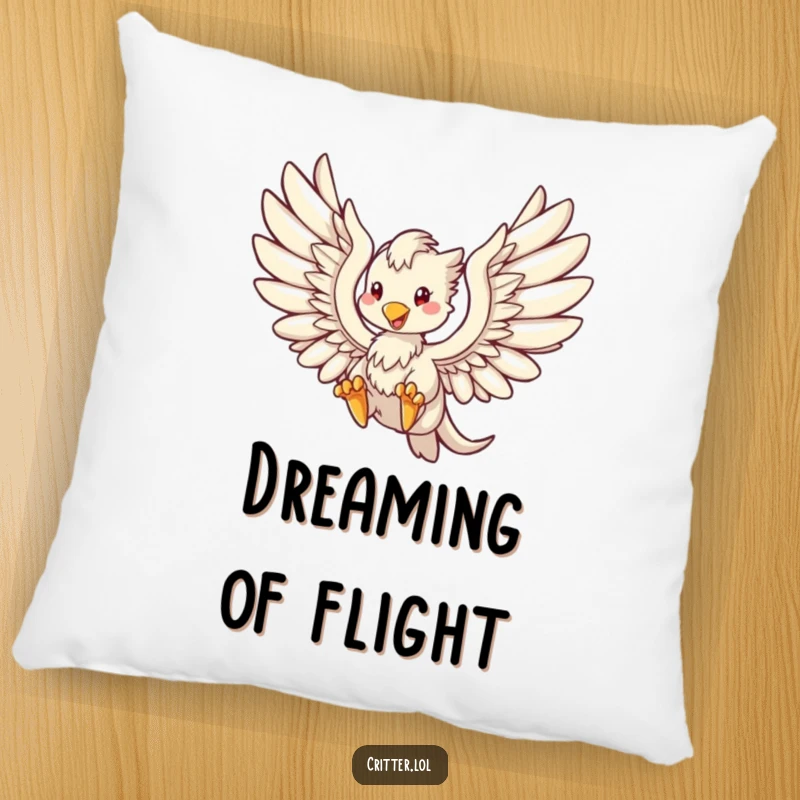 Funny pillow featuring a noble griffin in mid-flight, its imposing wings spread wide for a comfortable and stylish accent.