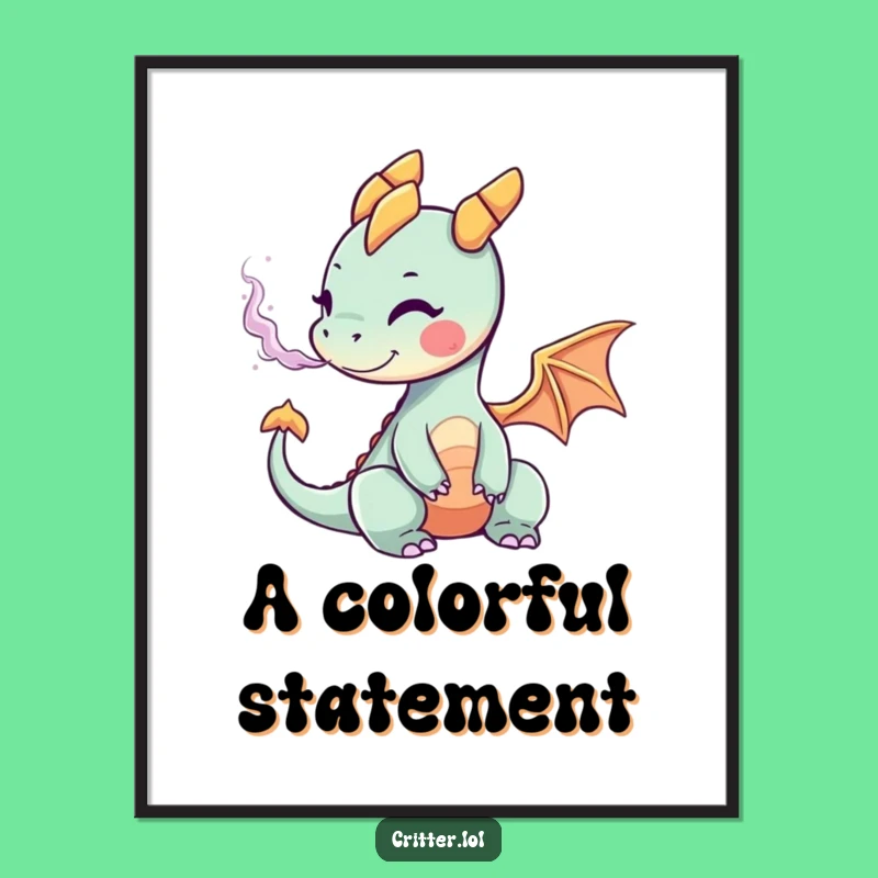 Funny Tiny Dragon Smoke Art Print: Vibrant, Humorous Fantasy for Your Walls
