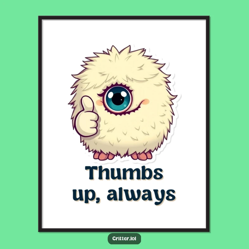 Funny Monster Digital Print, Thumbs Up Art, Quirky Instant Decor