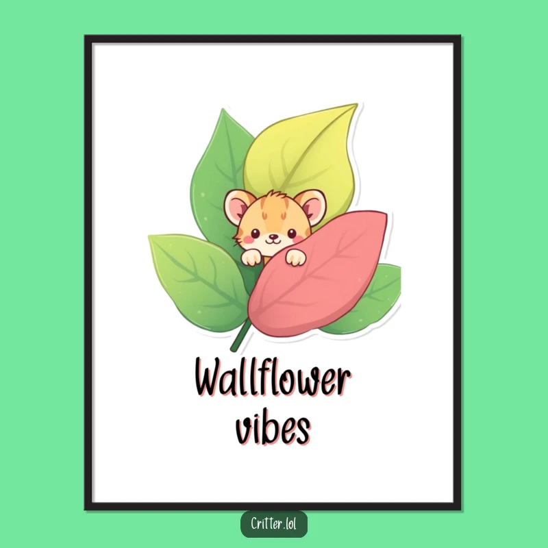 Funny Shy Critter Leaf Digital Art Print: Instant gentle charm for your space.