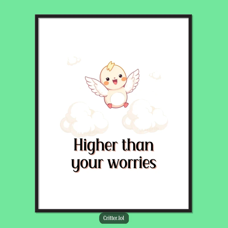 Funny Winged Critter Cloud Soar Digital Art - Instant Airy & Humorous Decor