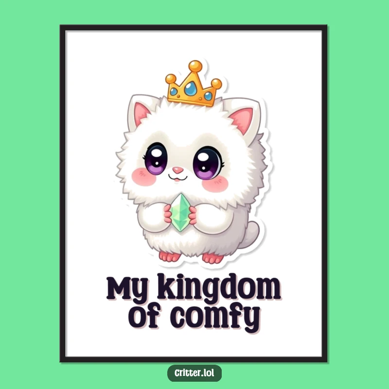 Funny Fuzzy Creature Digital Art Print - Royal Crowned Decor