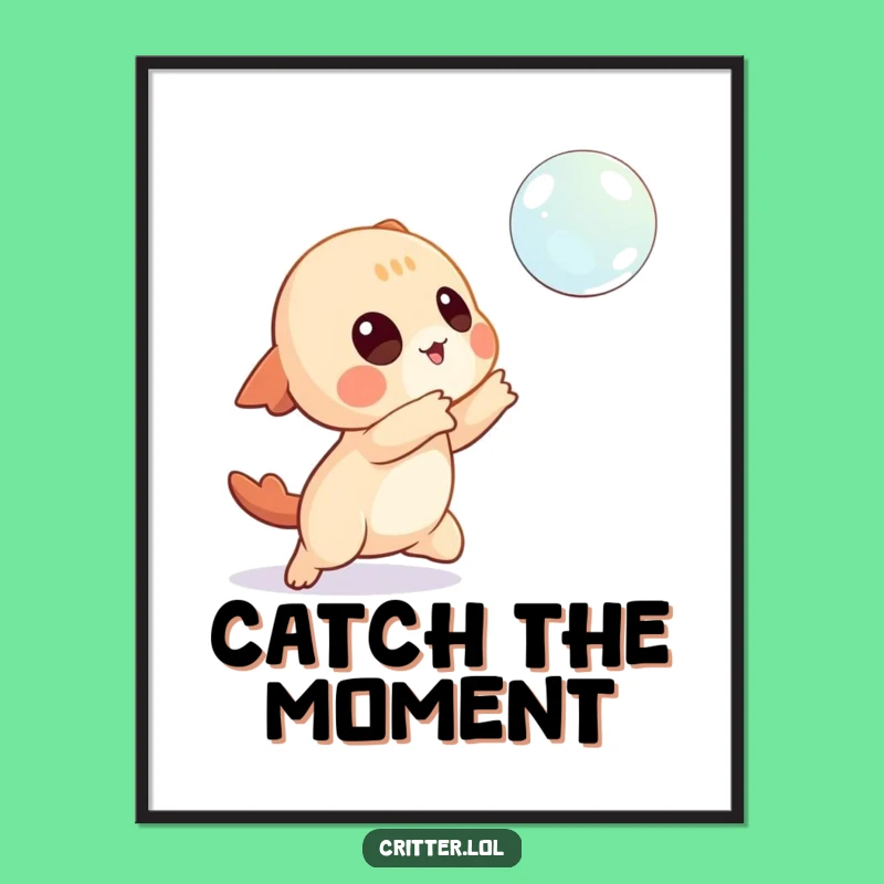 Funny Creature Poster: Bubble Catching Art, Unique Funny Gift!