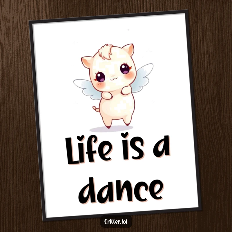 Funny Poster featuring a graceful fairy creature with delicate wings dancing surrounded by vibrant, magical sparkles, creating an ethereal scene.