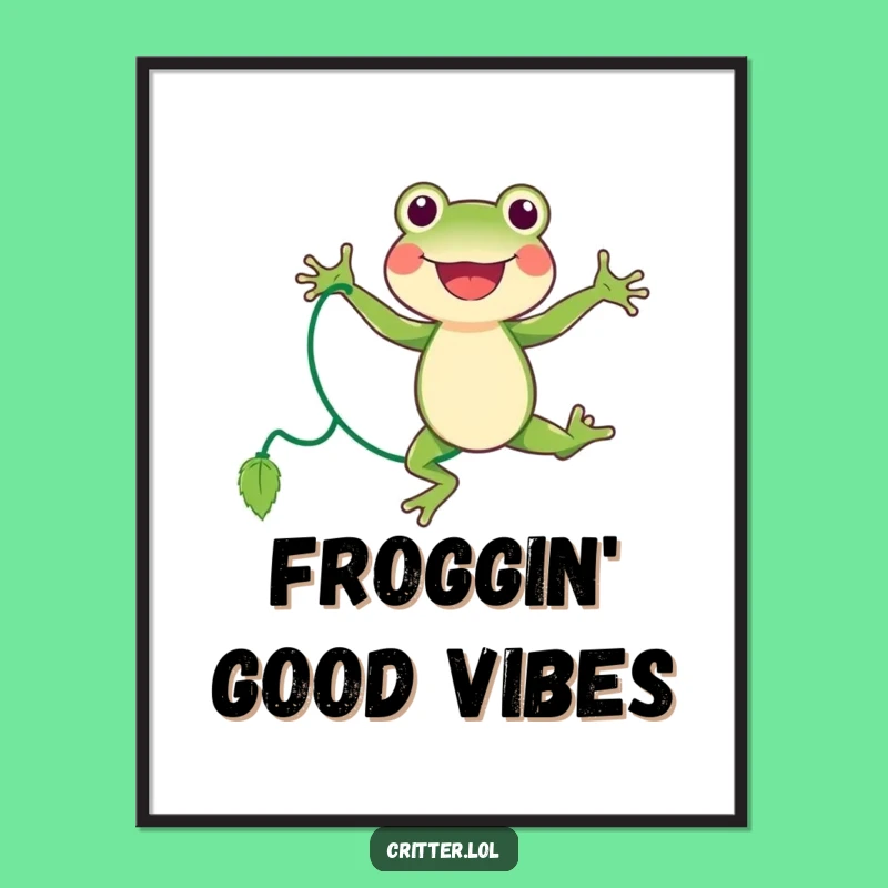 Funny Frog Poster - Joyful Jumping Rope Decor - Vine Jumper Wall Art Gift