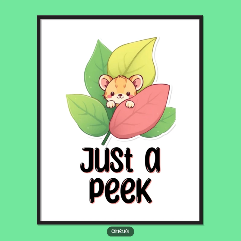 Funny Shy Critter Leaf Poster: Add a touch of gentle humor to your walls.