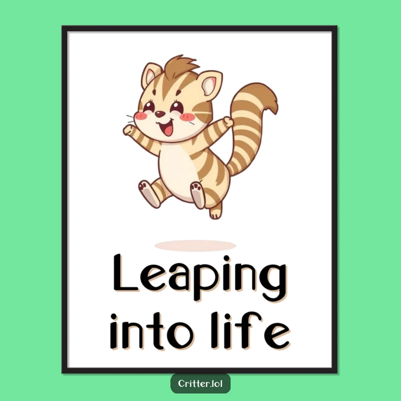 Funny Striped Creature Poster: Joyful Leaping Art for Wall Humor