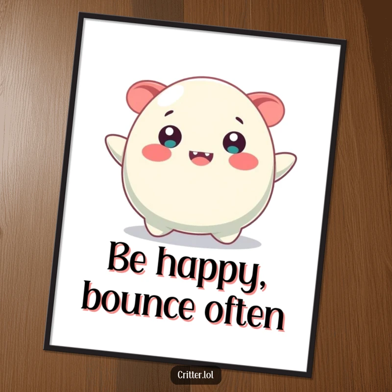 Funny Free Printable Wall Art featuring a vibrant, bouncing blob creature with an impossibly wide and happy smile, radiating pure joy.