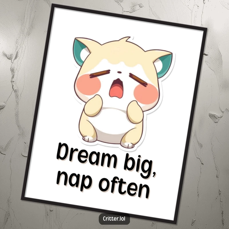 Funny Free Printable Wall Art: Sleepy critter captured mid-yawn with closed eyes, radiating pure relaxation, humorous downloadable art.