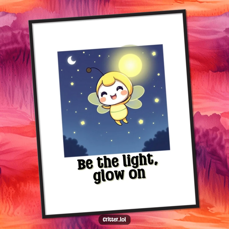 Funny Free Printable Wall Art: A cheerful firefly illuminating the darkness with its vibrant, warm glow, creating a magical scene.