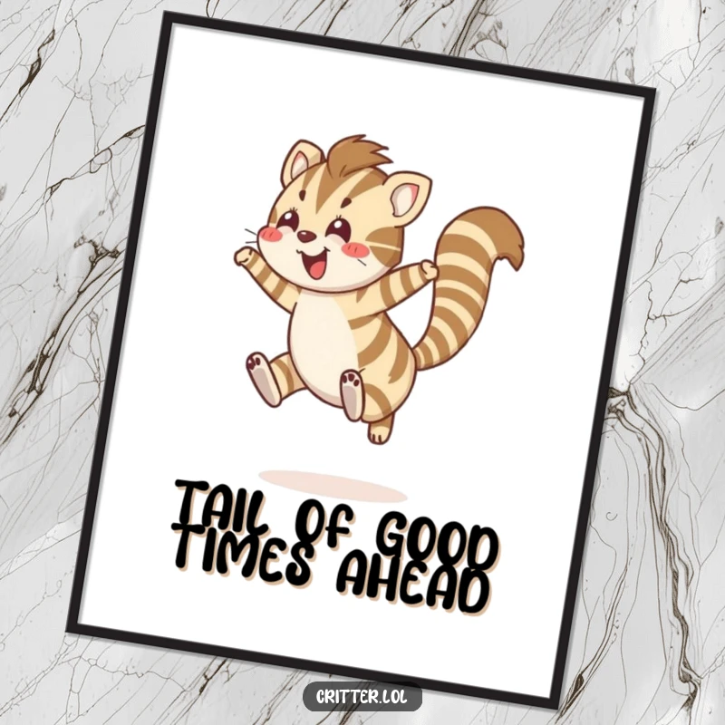 Funny Free Printable Wall Art: Striped creature with bushy tail leaping joyfully, adding vibrant energy to decor.
