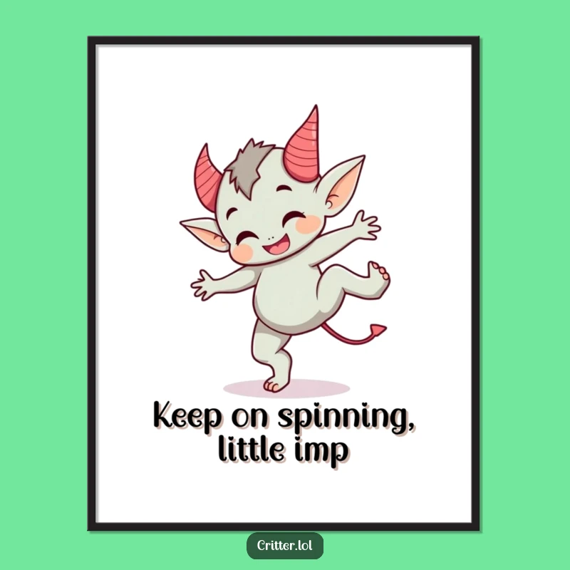 Funny Free Printable Wall Art: Cartwheeling Imp Devil Horns Downloadable Decor