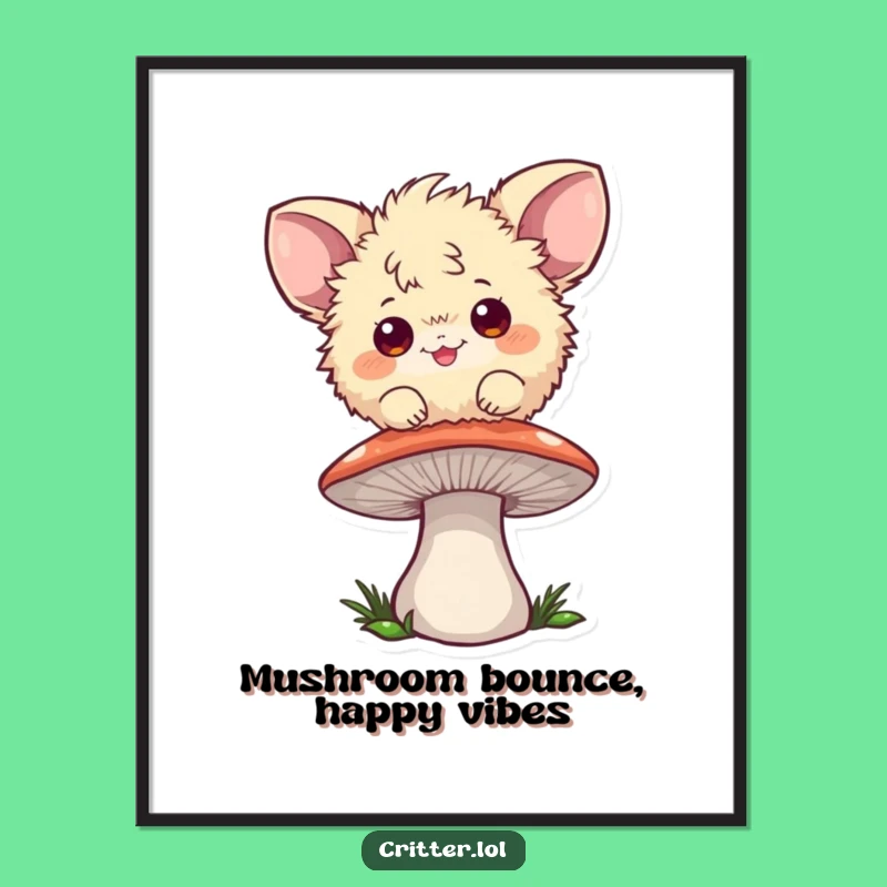 Free Printable Wall Art: Bouncing Fuzzball, Mushroom Scene, Funny Downloadable Decor