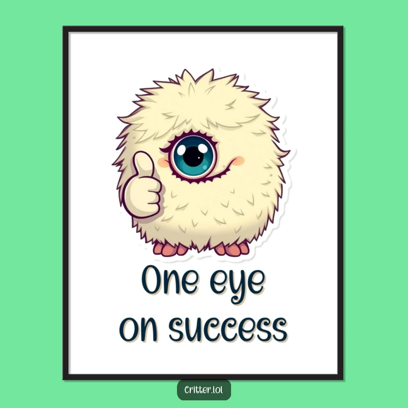 Free Printable Wall Art: Fluffy Monster Thumbs Up, Quirky Decor, Funny Downloadable Art