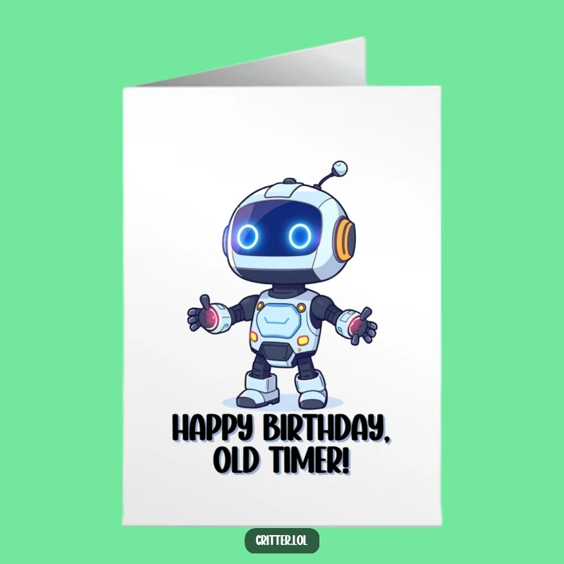 Free Printable Birthday Card: Dancing Robot Blinking Lights Funny Downloadable Gift