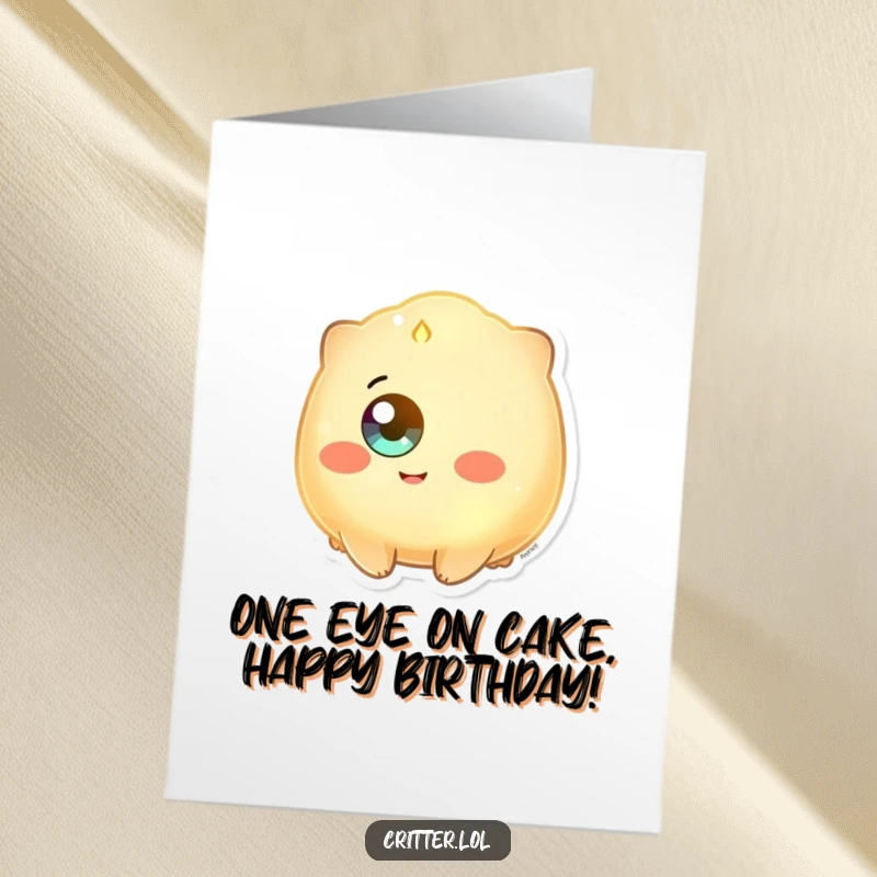Funny Free Printable Birthday Card: A glowing creature with a single eye beaming with happiness, radiating warmth and pure delight.