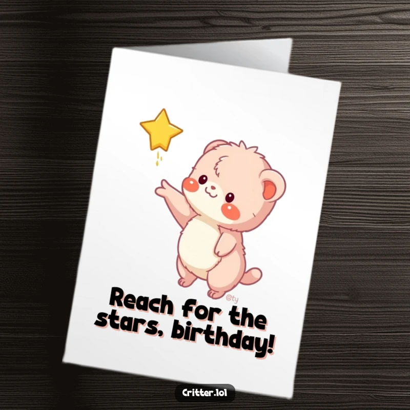 Funny Free Printable Birthday Card: Fuzzy creature reaching for a shooting star, hilarious DIY gift, print at home
