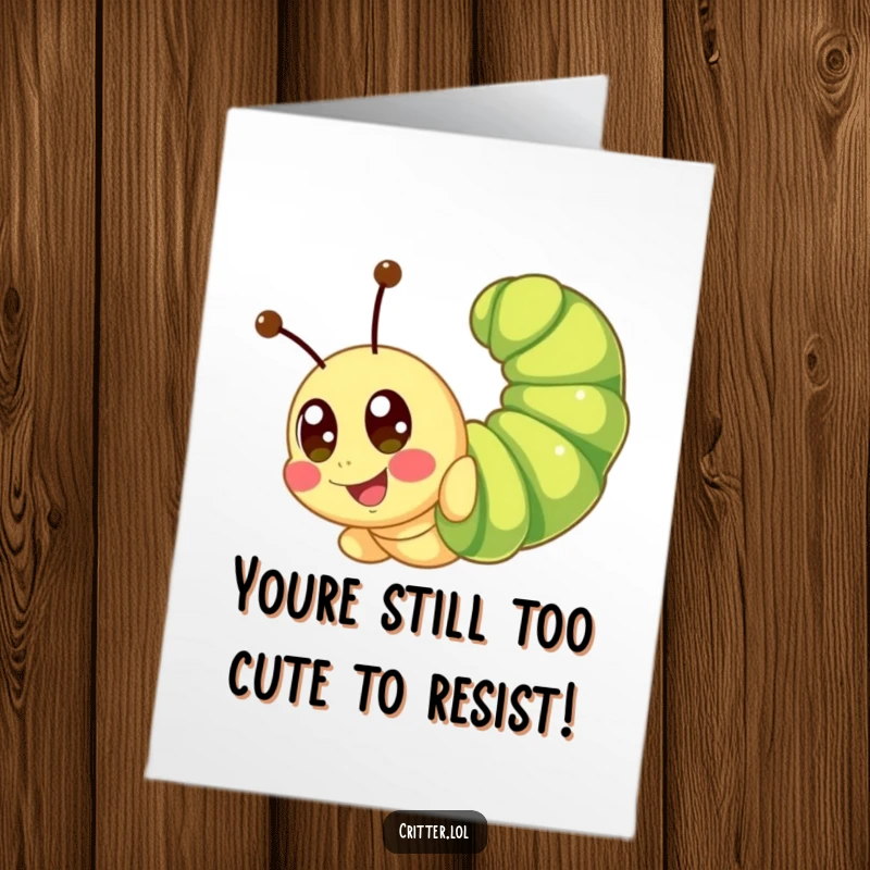 Funny Free Printable Birthday Card: A cute caterpillar doing a joyful somersault with big, happy eyes, ready for a laugh.