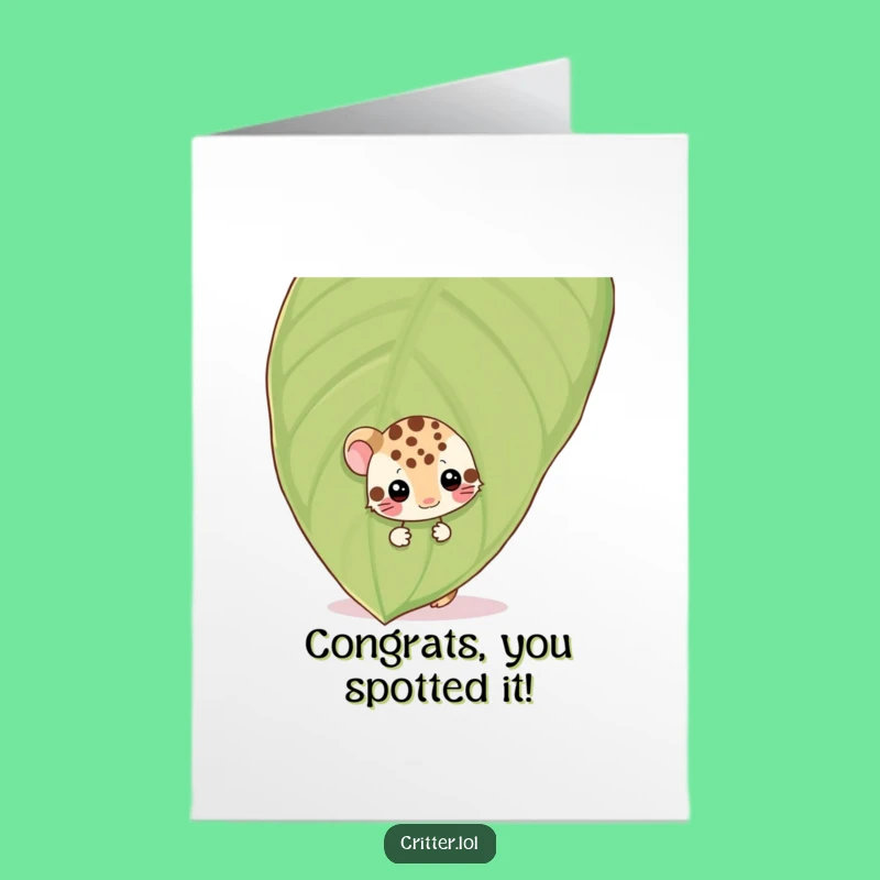 Free Printable Congrats Card: Shy Spotted Critter, Wiggling Downloadable Greeting