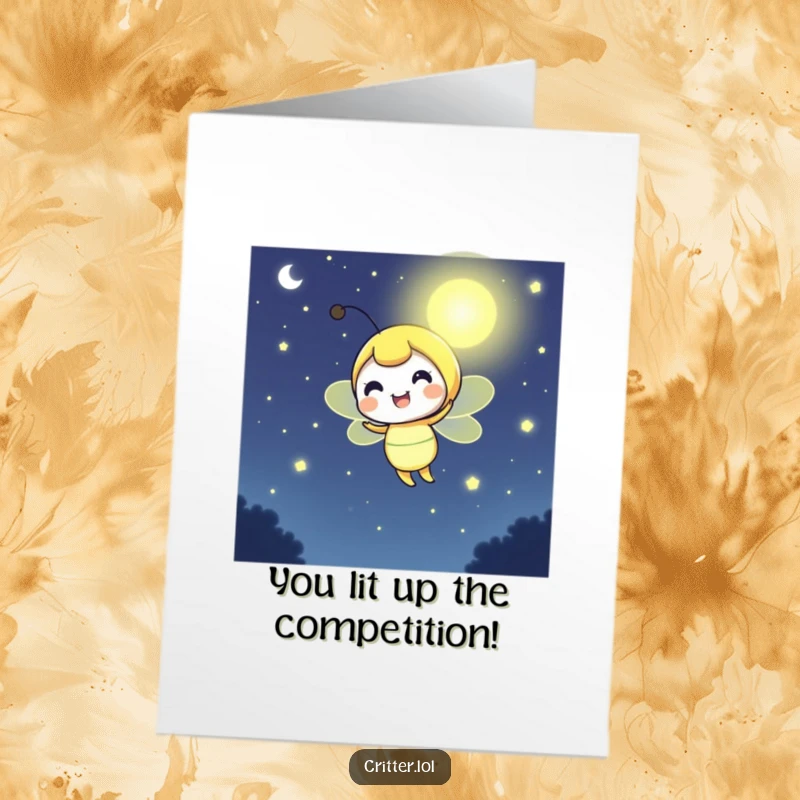 Funny Free Printable Congratulations Card: A cheerful firefly emitting a brilliant light, symbolizing success and shining moments.