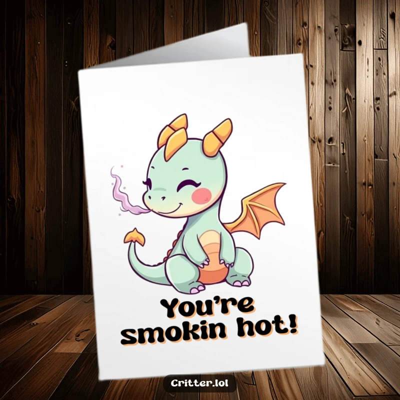 Funny Free Printable Congratulations Card: A tiny dragon joyfully exhales a plume of colorful celebratory smoke.