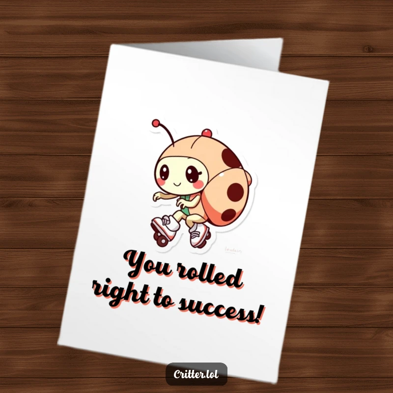 Funny Free Printable Congratulations Card: Playful ladybug speeds by on roller skates, delivering congratulations with a flourish.