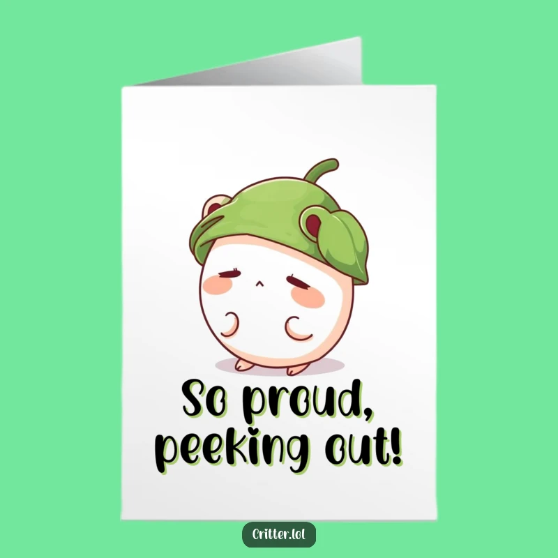 Free Printable Congratulations Card: Shy Critter, Leaf Hat, Funny Downloadable Gift