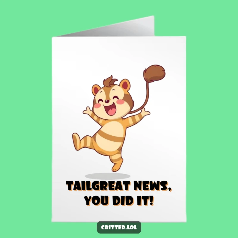 Free Printable Congrats Card: Funny Striped Creature Leaping - Awesome Downloadable Celebration