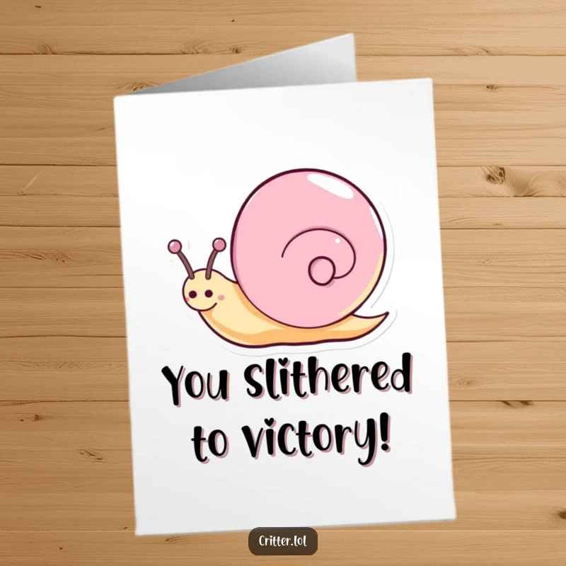 Funny Free Printable Congratulations Card: A happy snail doing a celebratory spin, leaving a glittering trail to mark success.