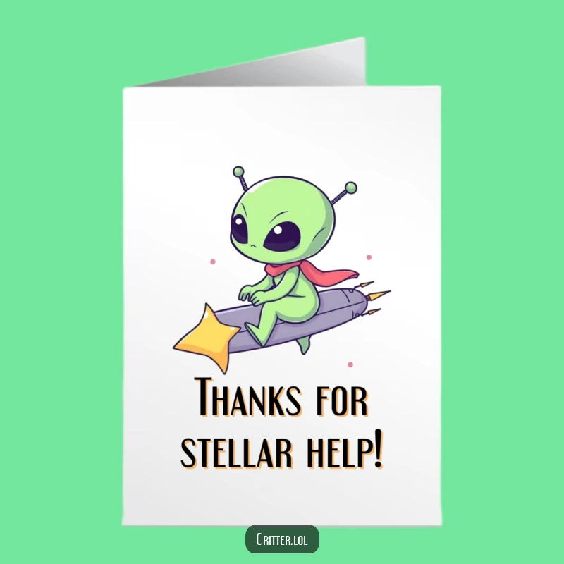 Free Printable Alien Thank You Card: Funny Star Rider Downloadable Greeting Expressing Gratitude