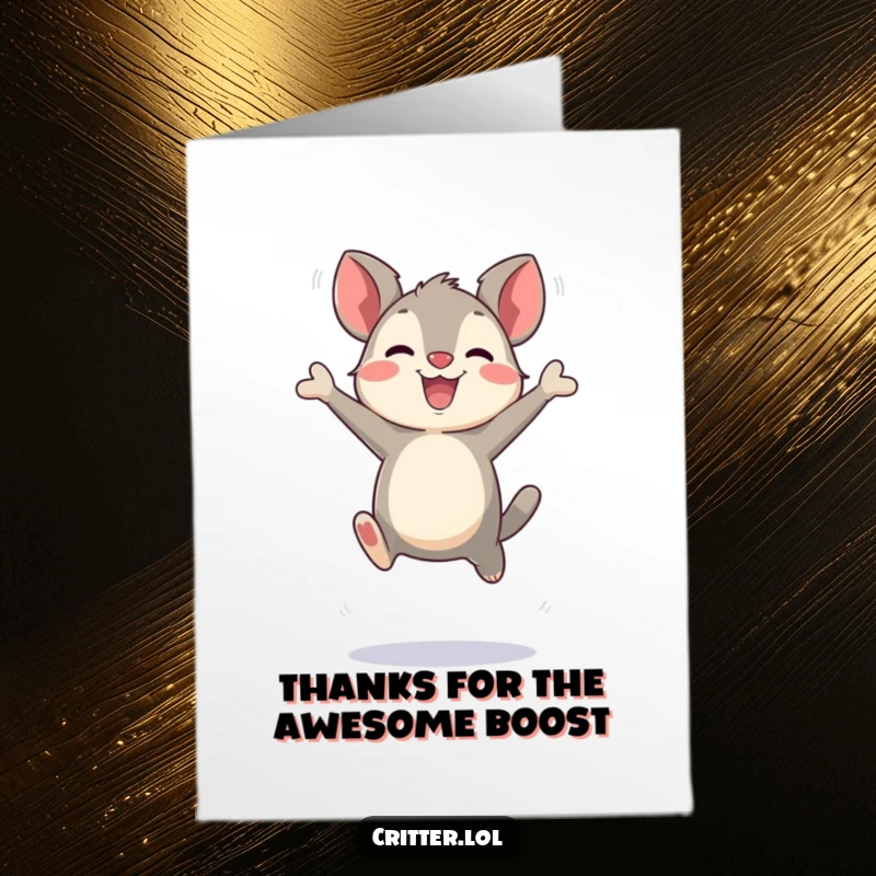 Funny Free Printable Thank You Card: Bouncing critter in joyful leaps, expressing thanks with exuberant energy, humorous DIY gift.