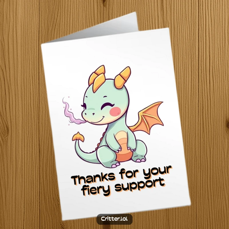 Funny Free Printable Thank You Card: A small dragon sends colorful smoke puffs as a unique expression of thanks.