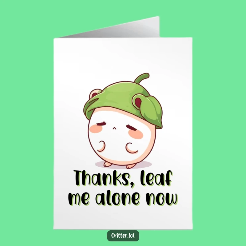 Free Printable Thank You Card: Shy Critter, Leaf Hat, Funny Downloadable Gift