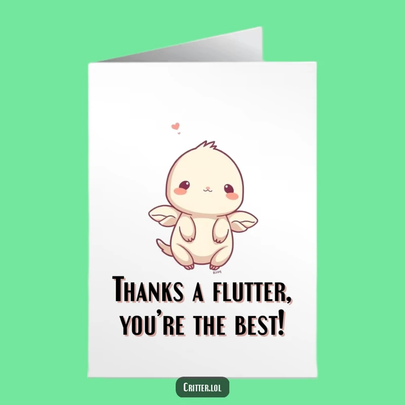 Free Printable Thank You Card: Shy Fluttering Creature, Funny Downloadable Appreciation