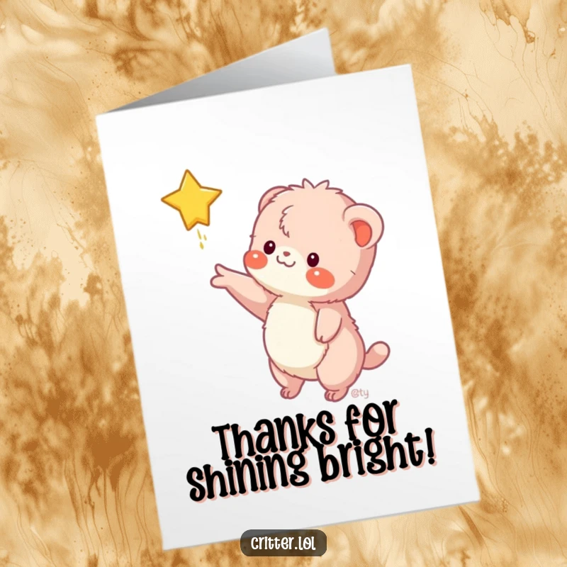 Funny Free Printable Thank You Card: Fuzzy creature reaching for a star, comical appreciation, print at home