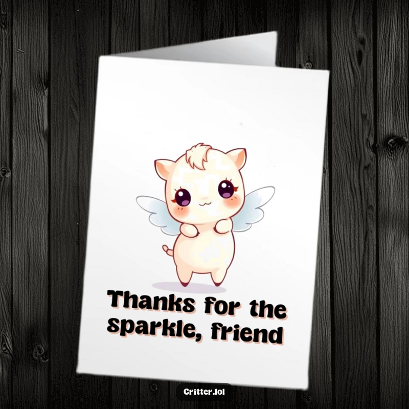 Funny Free Printable Thank You Card where a tiny, sparkling creature dances to express heartfelt gratitude.