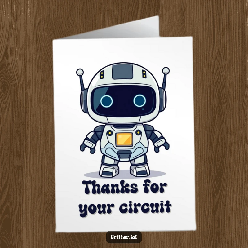 Funny Free Printable Thank You Card: A small robot character blinks its light to politely say thank you.