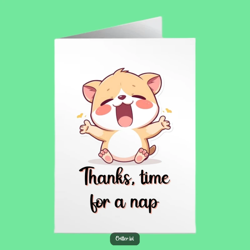 Free Printable Sleepy Critter Thank You Card - Cute Downloadable Greeting for Cozy Appreciation