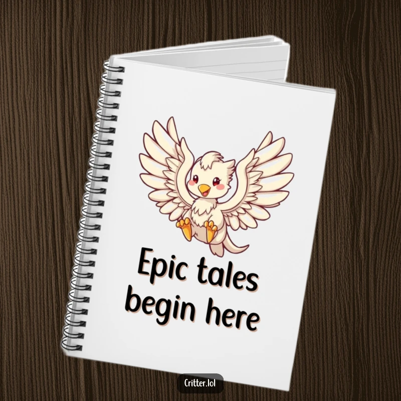 Funny notebook cover featuring a majestic griffin in flight, ideal for jotting down epic stories and whimsical ideas.