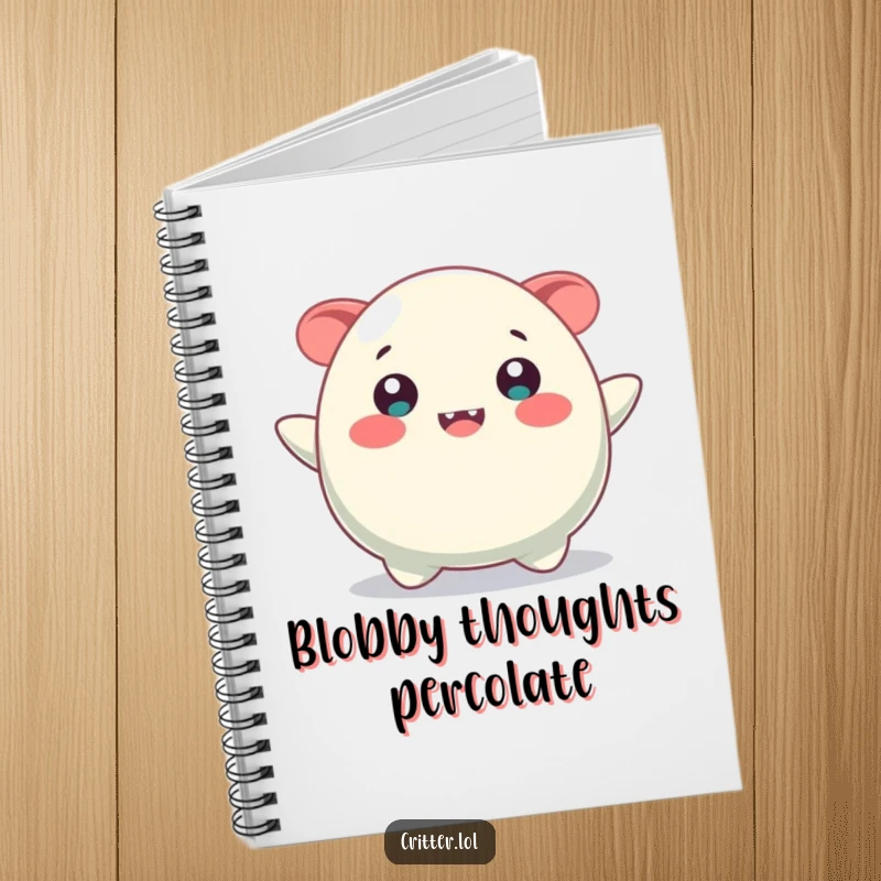 Funny notebook featuring a bouncing blob creature with a wide, happy smile, ideal for jotting down bright ideas.