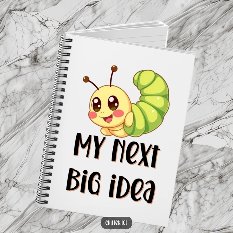 Funny caterpillar notebook with a cute character mid-somersault, designed to spark joy and encourage creative writing.