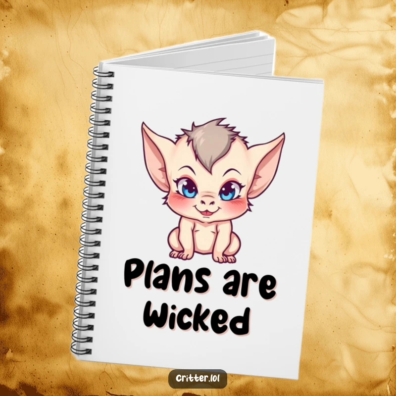 Funny notebook cover featuring a cheeky imp with pointed ears, ready to capture your notes with a mischievous smile.