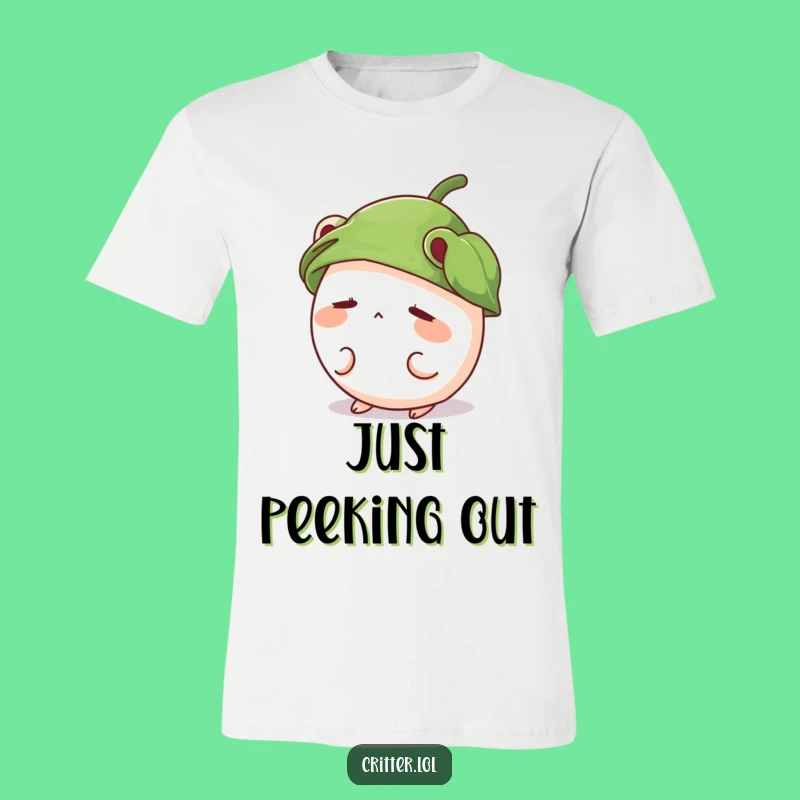 Funny Shy Critter Leaf Hat T-Shirt, Cute Peek-a-Boo Tee, Adorable Gift